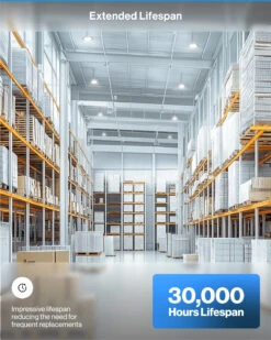 UFO High Bay 200W Plug & Play LED Fixture, 2-Step Install, 28000 Lumens -Sunco Lamp Store 03 Lifespan