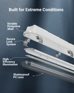 4ft LED Vapor Tight Fixture, 54W/46W/38W, Selectable Wattage & CCT, 7000 Lumens -Sunco Lamp Store 4ftVaporTight B2