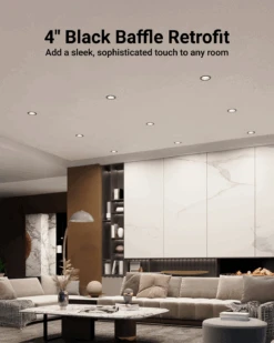 Recessed LED Retrofit Lighting, 4 Inch, Baffle, Black Trim, Selectable CCT, 600 Lumens -Sunco Lamp Store 4inBlackRetrofit B1