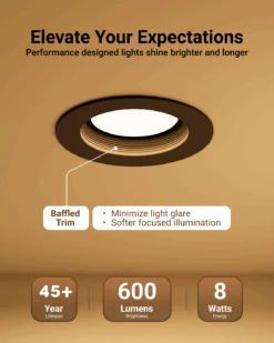 Recessed LED Retrofit Lighting, 4 Inch, Baffle, Black Trim, Selectable CCT, 600 Lumens -Sunco Lamp Store 4inBlackRetrofit B2 1