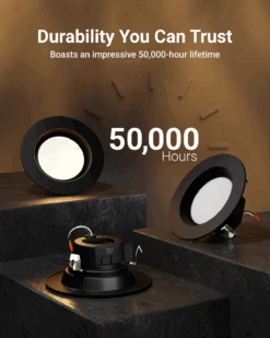 Recessed LED Retrofit Lighting, 4 Inch, Baffle, Black Trim, Selectable CCT, 600 Lumens -Sunco Lamp Store 4inBlackRetrofit B4