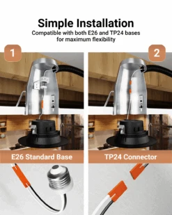 Recessed LED Retrofit Lighting, 4 Inch, Baffle, Black Trim, Selectable CCT, 600 Lumens -Sunco Lamp Store 4inBlackRetrofit B5