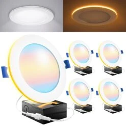 Recessed LED Lighting, 6 Inch, Night Light, Slim, Wafer Thin, Selectable CCT, 1500 Lumens -Sunco Lamp Store 6in Night Light Slims CCT 4PK