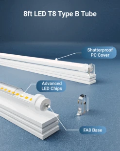T8 LED Tube, 8ft, FA8 Base, Clear, Bypass, Type B, 40W, Double Ended, 5500 Lumens -Sunco Lamp Store 8ftFA8tube B4 d8e93978 fbed 4e04 9ca5 e8e94b7ca7ba