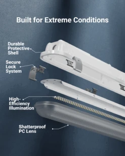 8ft LED Vapor Tight Fixture, 90W/75W/60W, Selectable Wattage & CCT, 11700 Lumens -Sunco Lamp Store 8ftVaporTight B2