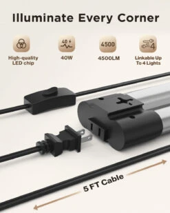 LED Shop Light, 4ft, Utility, Black, Frosted, Plug & Play, 4500 Lumens -Sunco Lamp Store BlackShoplightsB1