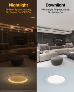 Recessed LED Lighting, 6 Inch, Slim, Baffle Trim, Night Light, 1200 Lumens -Sunco Lamp Store Block1 6BaffleSlimNightlight