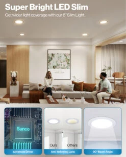 LED Slim Downlight, 14W, 8 Inch, Selectable CCT, 1350 Lumens -Sunco Lamp Store Block1 8 SlimSelectableLight