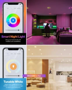 Recessed LED Lighting, 4 Inch, Smart Night Light Slim, Wafer Thin, Smooth Trim, Selectable CCT, 800 Lumens -Sunco Lamp Store Block2 4SmartSlimNightlight