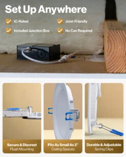 Recessed LED Lighting, 6 Inch, Slim, Baffle Trim, Night Light, 1200 Lumens -Sunco Lamp Store Block4 6BaffleSlimNightlight