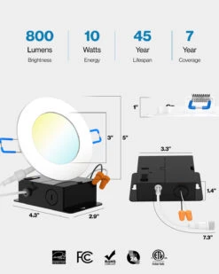 Recessed LED Lighting, 4 Inch, High Lumen Slim, Wafer Thin, Smooth Trim, Selectable CCT, 800 Lumens 15 Recessed LED Lighting, 4 Inch, High Lumen Slim, Wafer Thin, Smooth Trim, Selectable CCT, 800 Lumens -Sunco Lamp Store Block5 4 SlimHighLumensSelectable