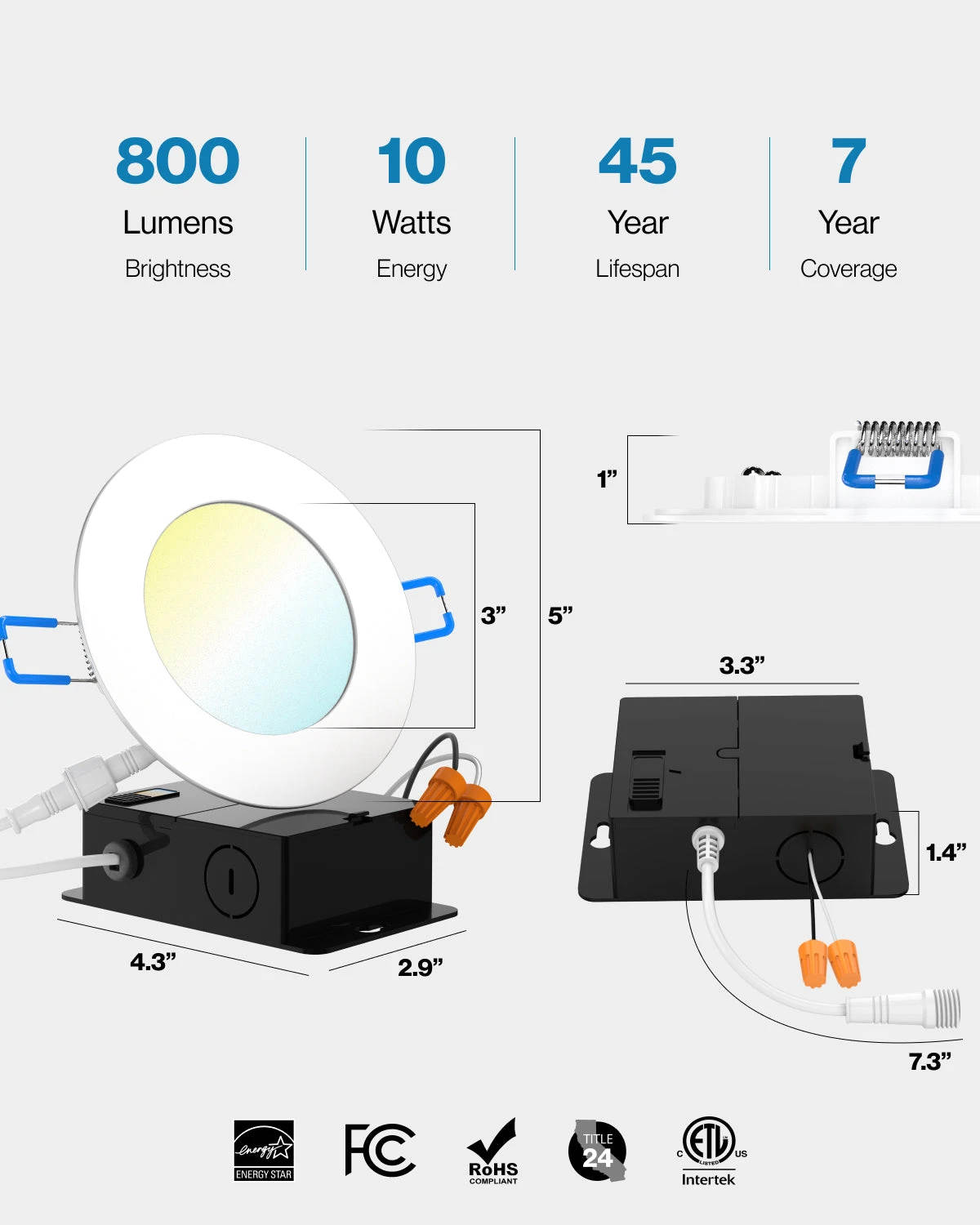 Recessed LED Lighting, 4 Inch, High Lumen Slim, Wafer Thin, Smooth Trim, Selectable CCT, 800 Lumens 7 Recessed LED Lighting, 4 Inch, High Lumen Slim, Wafer Thin, Smooth Trim, Selectable CCT, 800 Lumens - Image 7