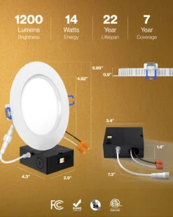 Recessed LED Lighting, 6 Inch, Slim, Baffle Trim, Night Light, 1200 Lumens -Sunco Lamp Store Block5 6BaffleSlimNightlight