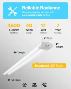 LED Shop Light, 4ft, Utility, Frosted, Plug & Play, 4500 Lumens -Sunco Lamp Store Block5 LEDShopLightWhite