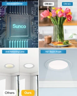 Recessed LED Lighting, 6 Inch, Slim, Wafer Thin, Baffle Trim, 850 Lumens -Sunco Lamp Store Block6 6 SlimBaffle