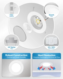 Recessed LED Retrofit Lighting, 6 Inch, Flat Smooth, Selectable CCT, 1200 Lumens -Sunco Lamp Store Block6 FlatRetrofit