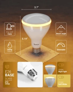 BR30 LED Bulb, Night Light, 800 Lumens -Sunco Lamp Store Br30WNightlight B2