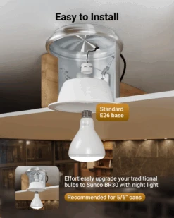 BR30 LED Bulb, Night Light, 800 Lumens -Sunco Lamp Store Br30WNightlight B6