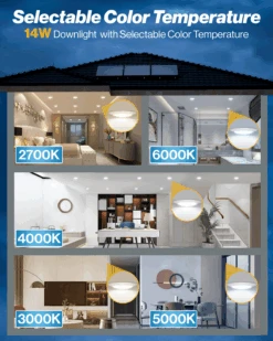 LED Canless Disk Downlight, 6-Inch, Surface Mount, 14W, Selectable CCT, 1200 Lumens -Sunco Lamp Store CL DK6 CLS WH 2760K Block3