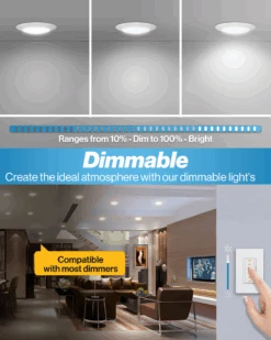 LED Canless Disk Downlight, 6-Inch, Surface Mount, 14W, Selectable CCT, 1200 Lumens -Sunco Lamp Store CL DK6 CLS WH 2760K Block5