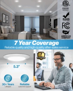 LED Canless Disk Downlight, 6-Inch, Surface Mount, 14W, Selectable CCT, 1200 Lumens -Sunco Lamp Store CL DK6 CLS WH 2760K Block6