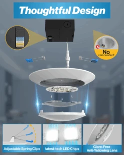 LED Canless Disk Downlight, 6-Inch, Surface Mount, 14W, Selectable CCT, 1200 Lumens -Sunco Lamp Store CL DK6 CLS WH 2760K Block7