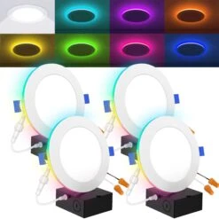 Recessed LED Lighting, 4 Inch, Smart Night Light Slim, Wafer Thin, Smooth Trim, Selectable CCT, 800 Lumens -Sunco Lamp Store DL SL4 S NL WH 2750K 4PK