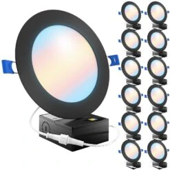 Recessed LED Lighting, 6-Inch, Slim, Wafer Thin, Black Trim, 14W, 850 Lumens -Sunco Lamp Store DL SL6 BK 2750K 12PK