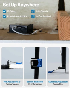 Recessed LED Lighting, 6-Inch, Slim, Wafer Thin, Black Trim, 14W, 850 Lumens -Sunco Lamp Store DL SL6 BK 2750K Block 2