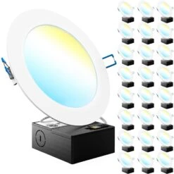 Recessed LED Lighting, 6 Inch, Slim, Wafer Thin, Selectable CCT, 1250 Lumens -Sunco Lamp Store DL SL6 MO WH 2750K 24PK 76882454 018c 4a08 9ebe 8d353ca85c08