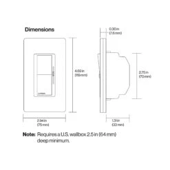 Lutron DVCL-153P Diva LED+ Dimmer Switch - Single Pole/3-Ways -Sunco Lamp Store DimmerSwitch Dimensions
