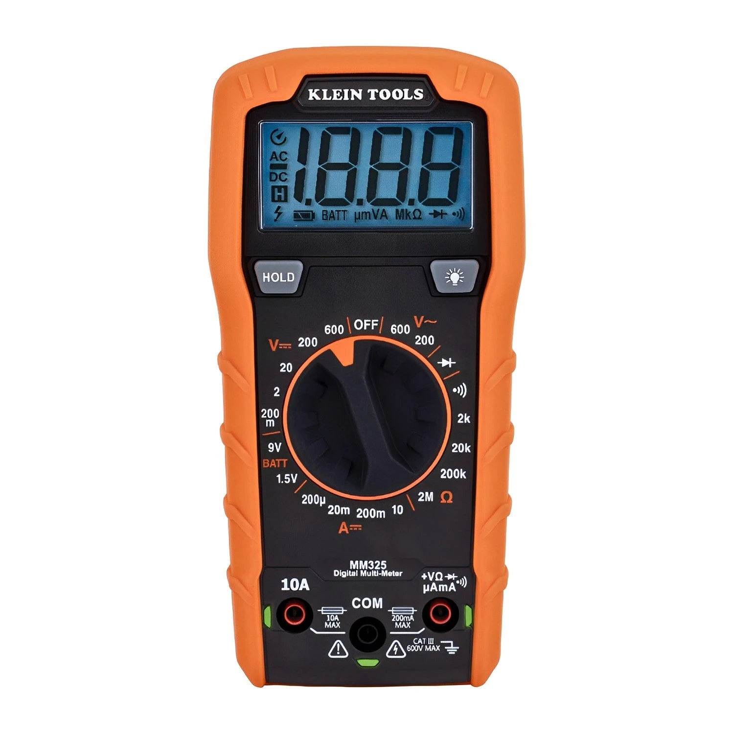 Klein Tools Digital Multimeter, Manual-Ranging, 10A/600V, 2000 Display Counts, 2 Mohms 1 Klein Tools Digital Multimeter, Manual-Ranging, 10A/600V, 2000 Display Counts, 2 Mohms