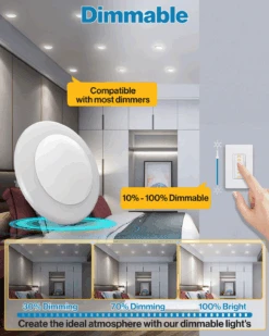 Recessed LED Lighting, 4 Inch, Disk Downlight, 10W, Selectable CCT, 650 Lumens -Sunco Lamp Store LEDDisk4inch Block05