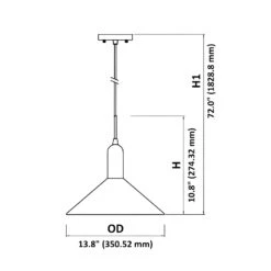13 3/4" Black Cone LED Mini Pendant Light, P209D Series -Sunco Lamp Store LEDMiniPendantLightFixture BlackFinish 9W 800Lumens Dimension