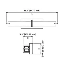 LED Satin Nickel Vanity Light, 25.5" Wide, FL5324D Series -Sunco Lamp Store LEDVanityLightFixture 17W 1450Lumens 3000KWarmWhiteCCT ModernBathroomLight SatinNickelFinish Dimension