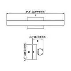 LED Satin Nickel Vanity Light, 24.8" Wide, Selectable CCT, FL5524D-B Series -Sunco Lamp Store LEDVanityLightFixture 17W 1520Lumens 3000K3500K4000KSelectableCCT SatinNickelFinish BathroomLighting Dimension