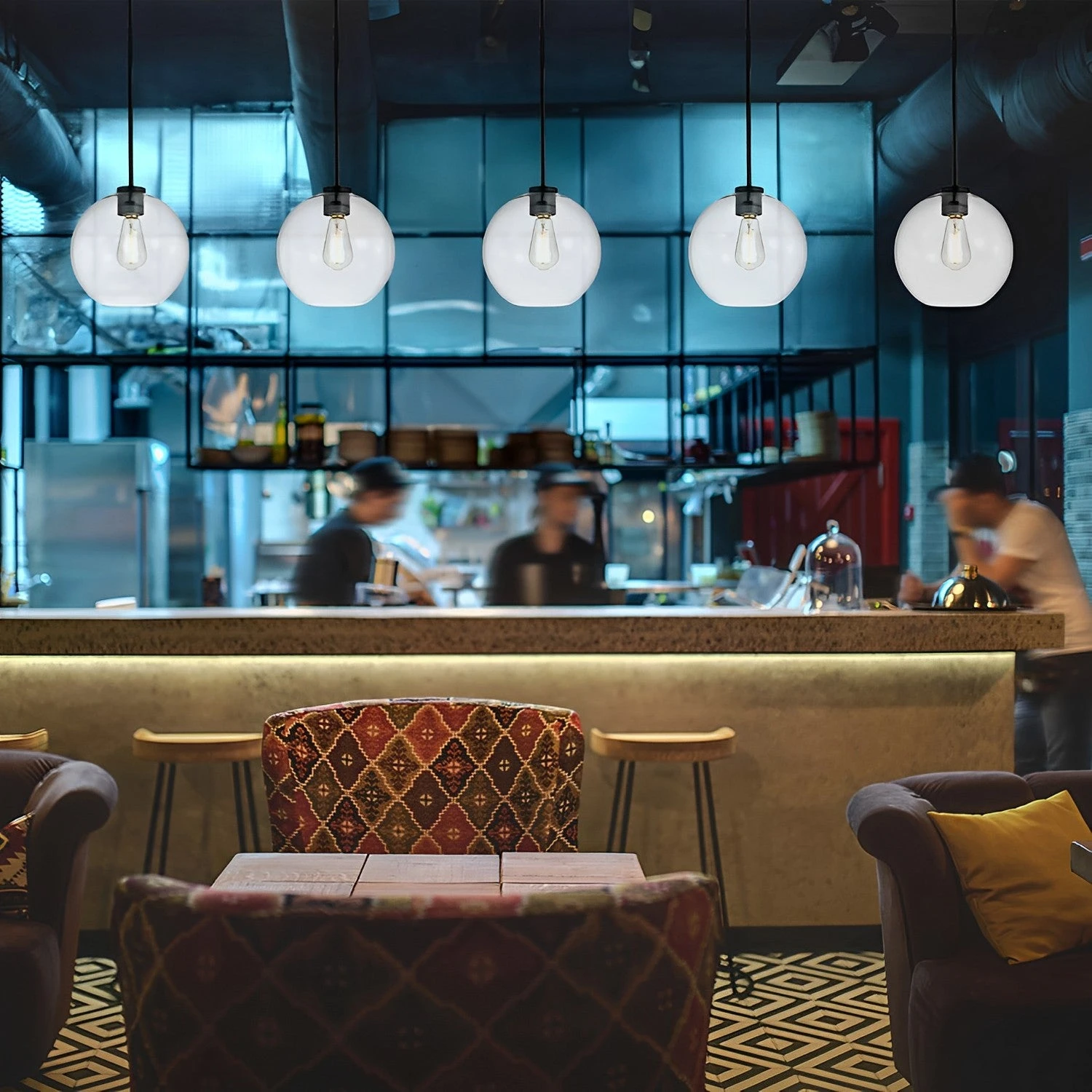 4 3/4" Wide Black & Clear Glass Orb LED Mini Pendant Light, P607D Series - Image 4