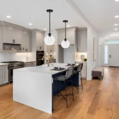 4 3/4" Wide Black & Clear Glass Orb LED Mini Pendant Light, P607D Series -Sunco Lamp Store Modern Black LED Pendant Light Fixture 1 Light 8W 800 Lumens 2700K CCT Adjustable Cable for Farmhouse Dining Room Living Room Kitchen Island Foyer Bedroom Hallway