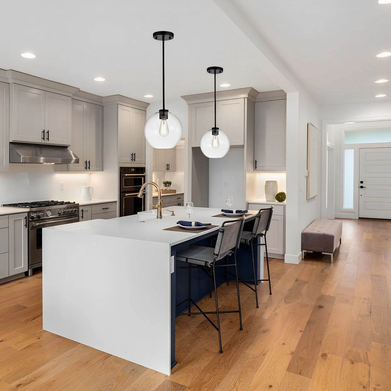 4 3/4" Wide Black & Clear Glass Orb LED Mini Pendant Light, P607D Series - Image 3