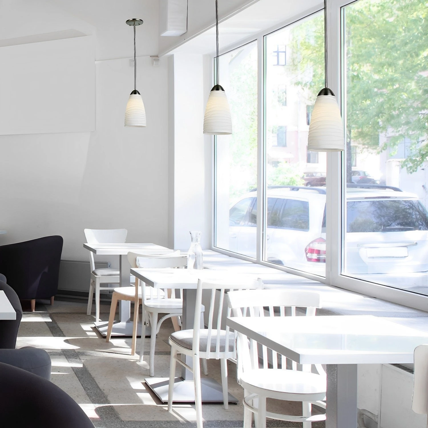 4 3/4" Satin Nickel & White Swirl Glass LED Mini Pendant Light, P035 Series - Image 4