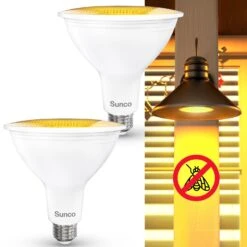 PAR38 LED Bulb, Yellow Bug Light, 1050 Lumens -Sunco Lamp Store PAR38 BUG 2000K 2PK