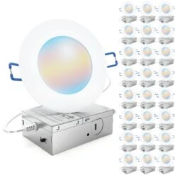 Recessed LED Lighting, 4 Inch, Slim With Metal J-Box, Selectable CCT, 850 Lumens -Sunco Lamp Store Sunco 4inch Slim Selectable MainImage 24pk