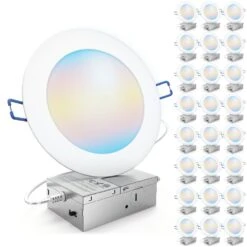 Recessed LED Lighting, 6 Inch, Slim With Metal J-Box, Selectable CCT, 1100 Lumens -Sunco Lamp Store Sunco 6inch L10 Slim Smooth MainImage 24pk