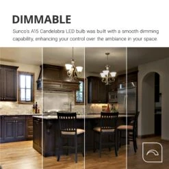 A15 Candelabra LED Bulb 450 Lumens -Sunco Lamp Store Sunco A15 Candelabra Block 04 Dimmable