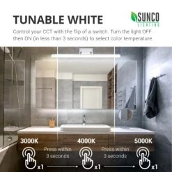 Alta Modern Bar LED Vanity Light, Selectable White, 1100 Lumens -Sunco Lamp Store Sunco Alta Tunable White Vanity Block 01 TunableWhite