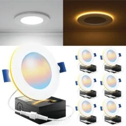 Recessed LED Lighting, 4 Inch, Slim, Wafer Thin, Night Light, Selectable CCT (2700K-6000K), 900 Lumens -Sunco Lamp Store Sunco DL SL4 NL WH 2750K MainImage 6pk