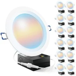 Recessed LED Lighting, 6 Inch, Slim, Baffle Trim, Selectable CCT, 850 Lumens -Sunco Lamp Store Sunco DL SLBF6 14W 27K 5K MainImage 12PK