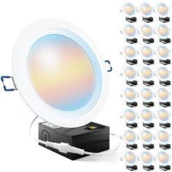 Recessed LED Lighting, 6 Inch, Slim, Baffle Trim, Selectable CCT, 850 Lumens -Sunco Lamp Store Sunco DL SLBF6 14W 27K 5K MainImage 24PK