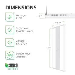 LED Linear High Bay, 2ft, 110W, 14850 Lumens -Sunco Lamp Store Sunco Linear HighBays 110W Block 01 Dimensions