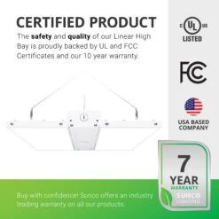 LED Linear High Bay, 2ft, 220W, 29700 Lumens -Sunco Lamp Store Sunco Linear HighBays 220W Block 05 CertifiedProduct